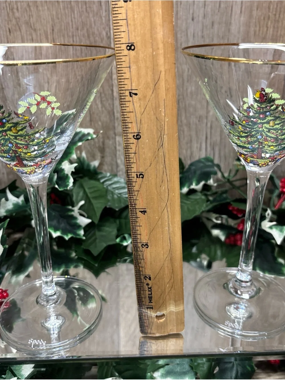 Spode Christmas Tree Martini Glass Gold Rim Single Stem Set Of 2Holidaycheer
